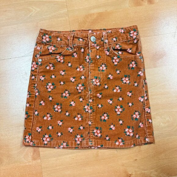 Art Class Rusted Orange & Pink Floral Corduroy Skirt Girls Size 7/8 - Picture 2 of 6